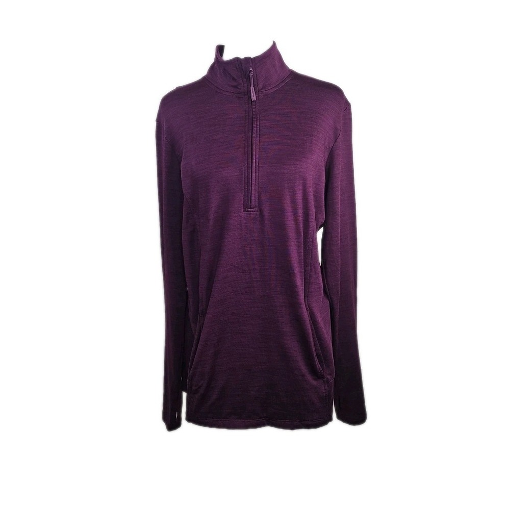 Women's‎ Eddie Bauer Dark Purple LS Athletic Shirt 1/4 Zip Sz Large Pockets Long